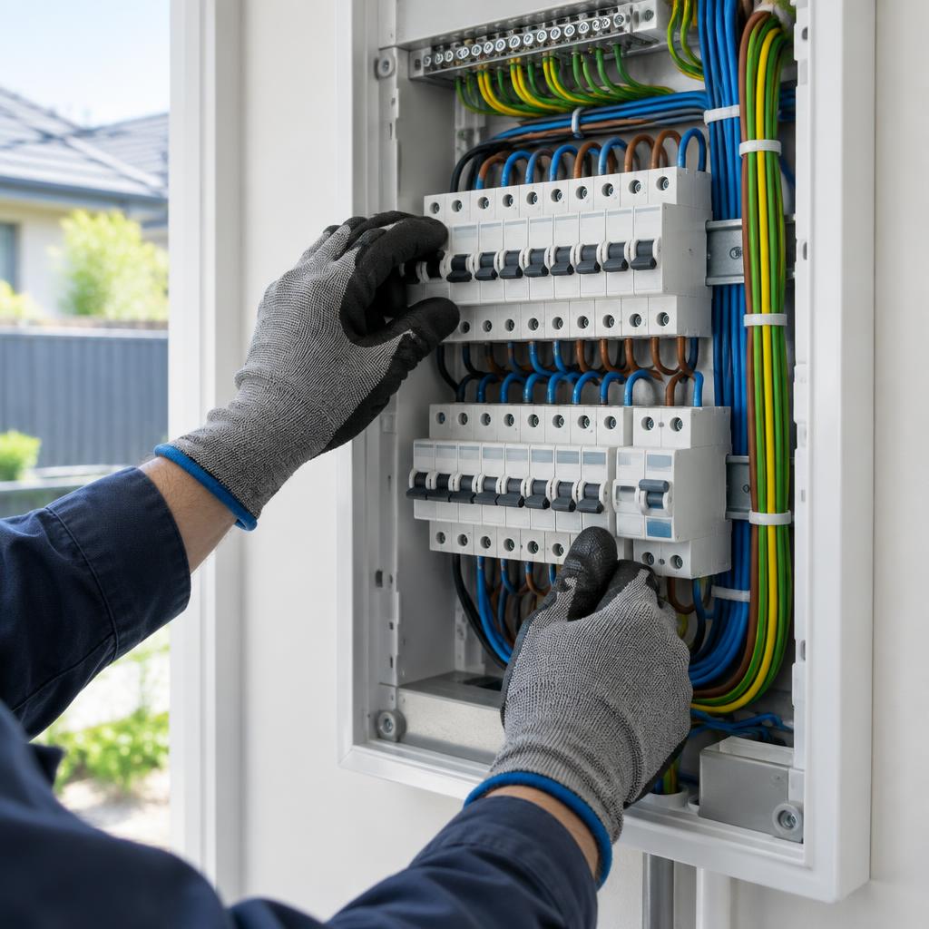 Electrician working on a residential switchboard